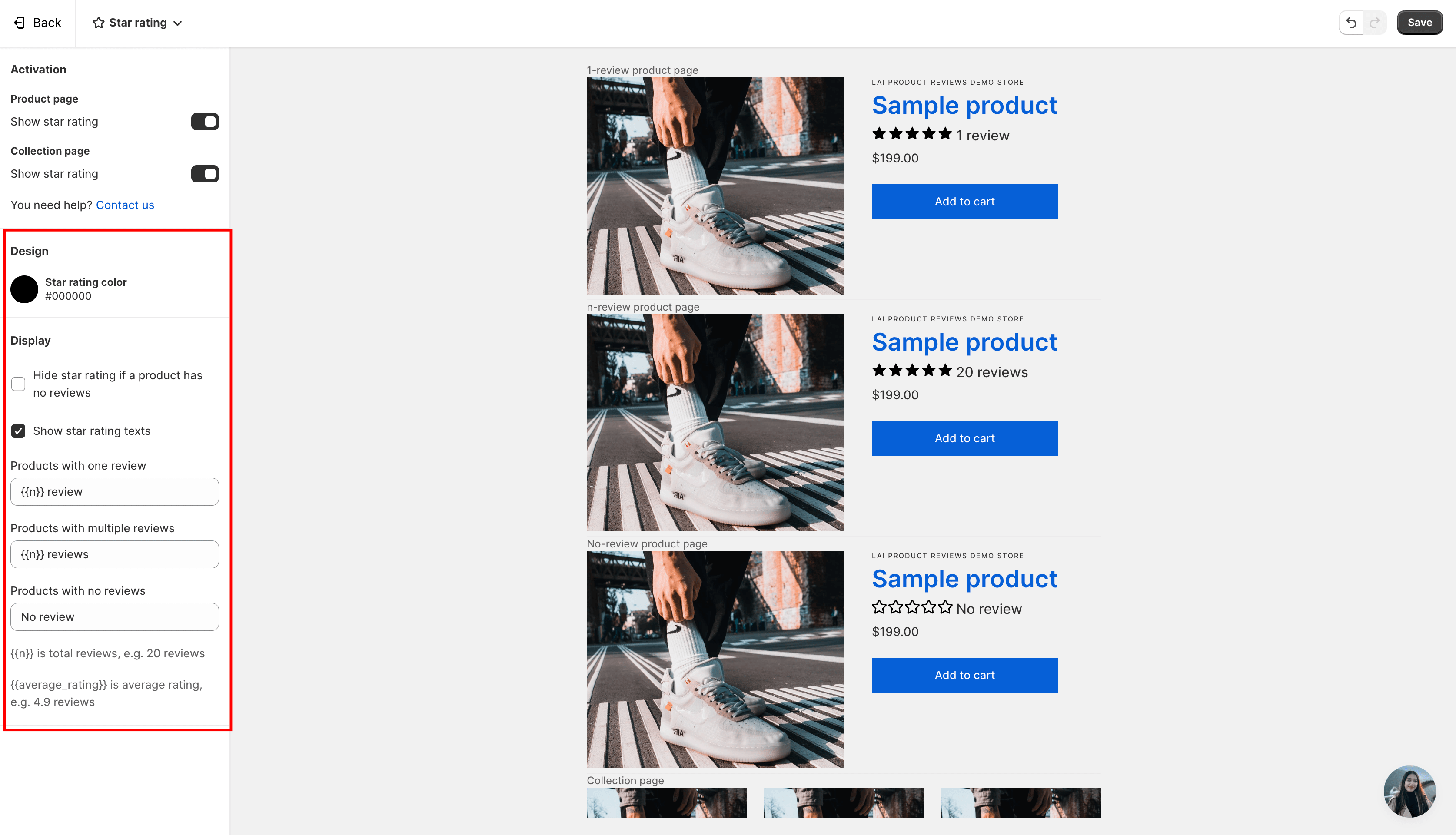 Setting the star rating