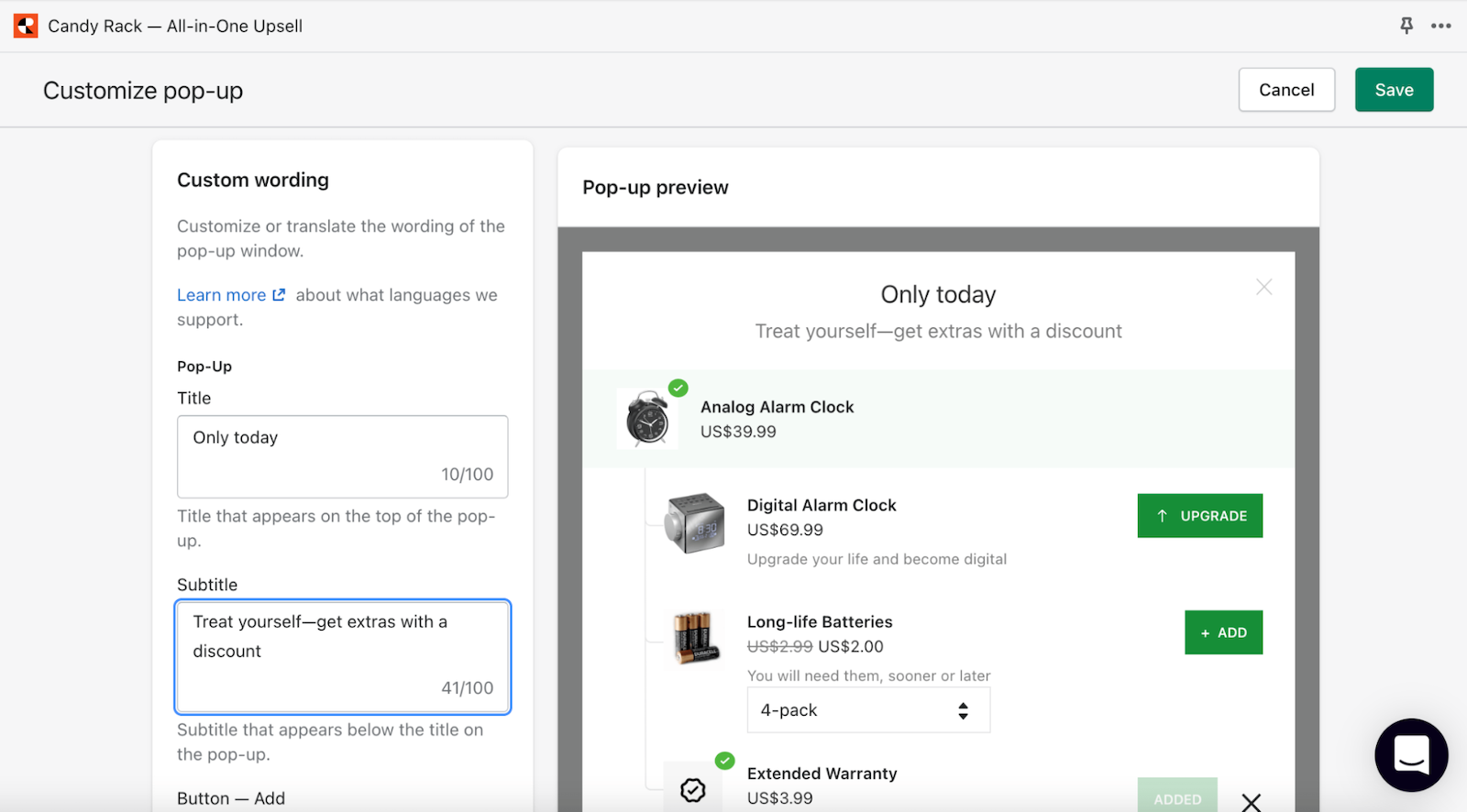 customize upsell pop-ups